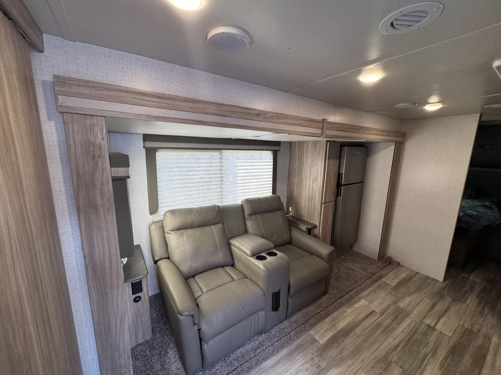 2022 Winnebago Minnie 2327TB travel trailer bedroom at Bell Camper Sales in Bartlesville, Oklahoma