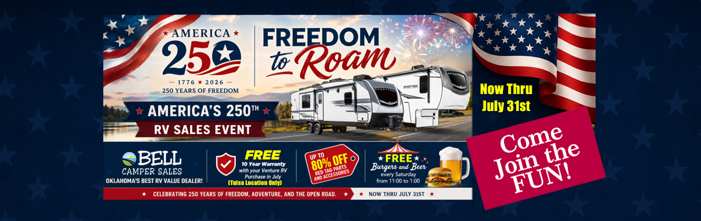 Celebrate America's 250 year Celebration with us at Bell Camper Sales of Bartlesville, OK
